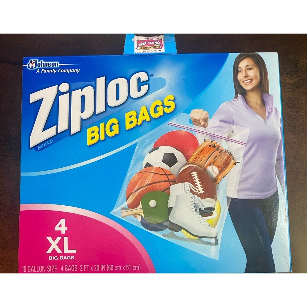 Ziploc Big Bag  XL Double Zipper Handle Plastic Storage 4 Ct Heavy Duty NEW